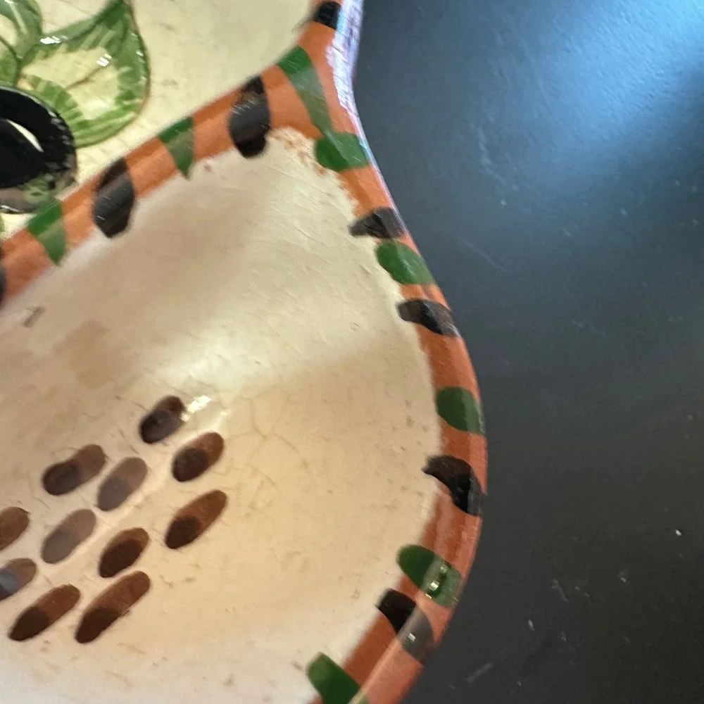 Portugal Hand Painted Terracotta Olive Dish Pit Holder Ceramic Bowl 5.5in